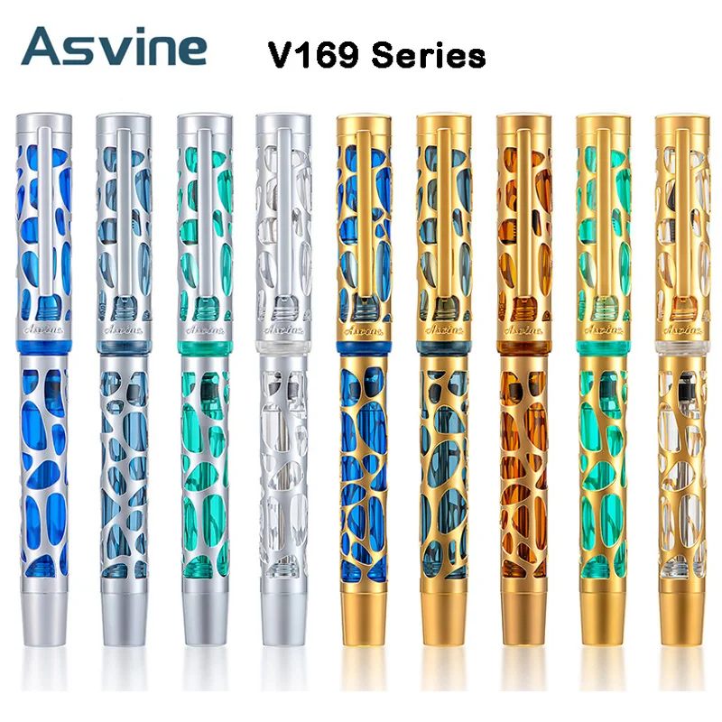 Asvine V169 진공 충전 만년필, 투명 아크릴 해골, 할로우 조각 EF/F/M 펜촉, 문구 학교 사무용품