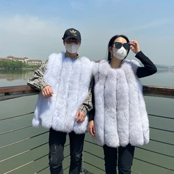2022 Winter Ladies Fox Fur Vest Vertical Panels Fashion Winter Warm Women Natural Blue Fox Fur Waistcoat