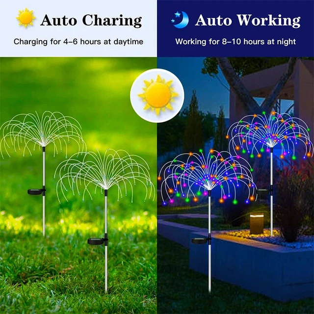 Luces LED solares de fuegos artificiales para exteriores, lámpara impermeable para decoración de jardín, camino de césped - Imagen 2