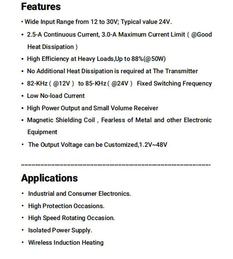 50W DC 12V 24V 2,5A Kabelloses Stromversorgungs-Ladespulenmodul Sender + Empfänger Hocheffiziente Magnetische Isolationsplatte – Detail 1