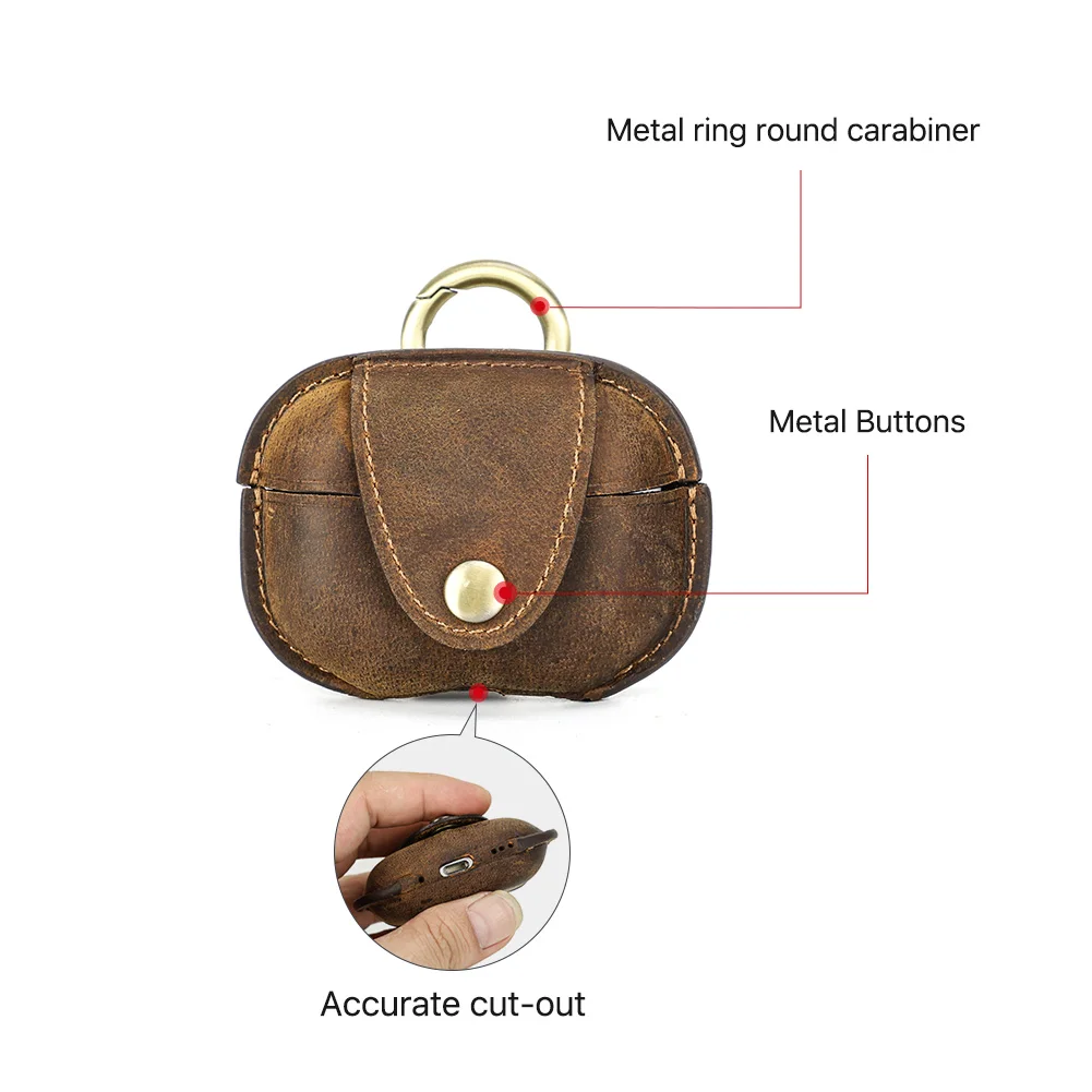 Handmade Luxury Genuine Leather Case For Apple Airpods Pro 2 Wireless Earphone Travel Portable Protective Bag Leather Sleeve
