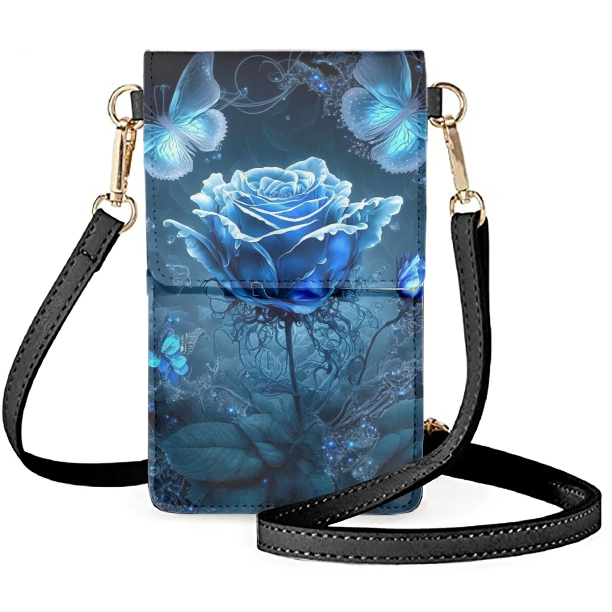 

FORUDESIGNS Flower Butterfly Phone Bags Leather Multi-layer Pocket Shoulder Bag Diagonal Bags Protect Phones High Street