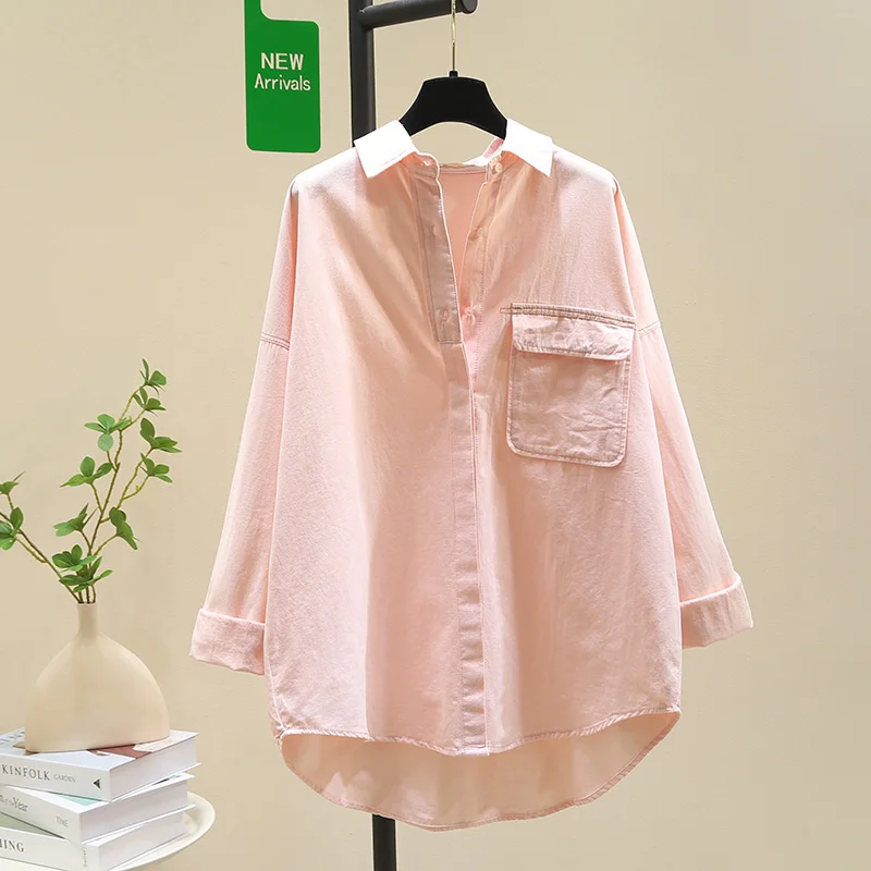 

SuperAen Long Pink Blouse Women's Overcoat Spring/Autumn 2024 New Loose Shirt for Women