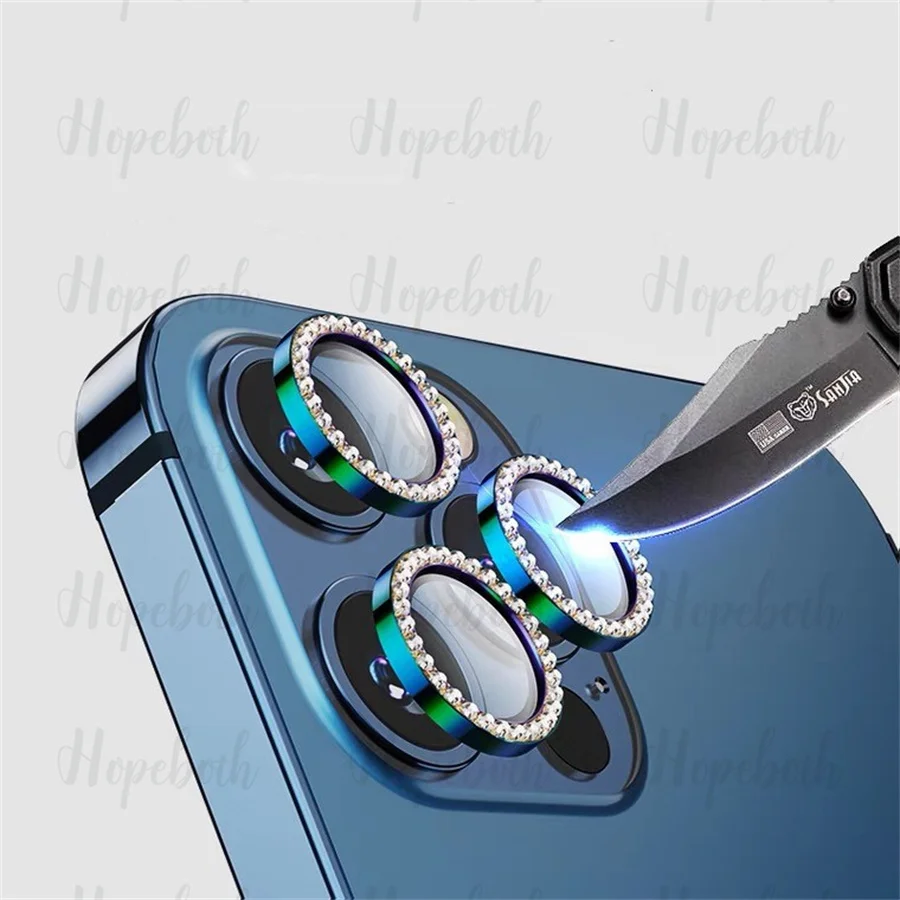 100 Stück Glitzer-Diamant-Kameraobjektivschutz für iPhone16 11 14 15 Pro Max 13 12 Pro 9H gehärtetes Glas Displayschutzfolie – Detail 9