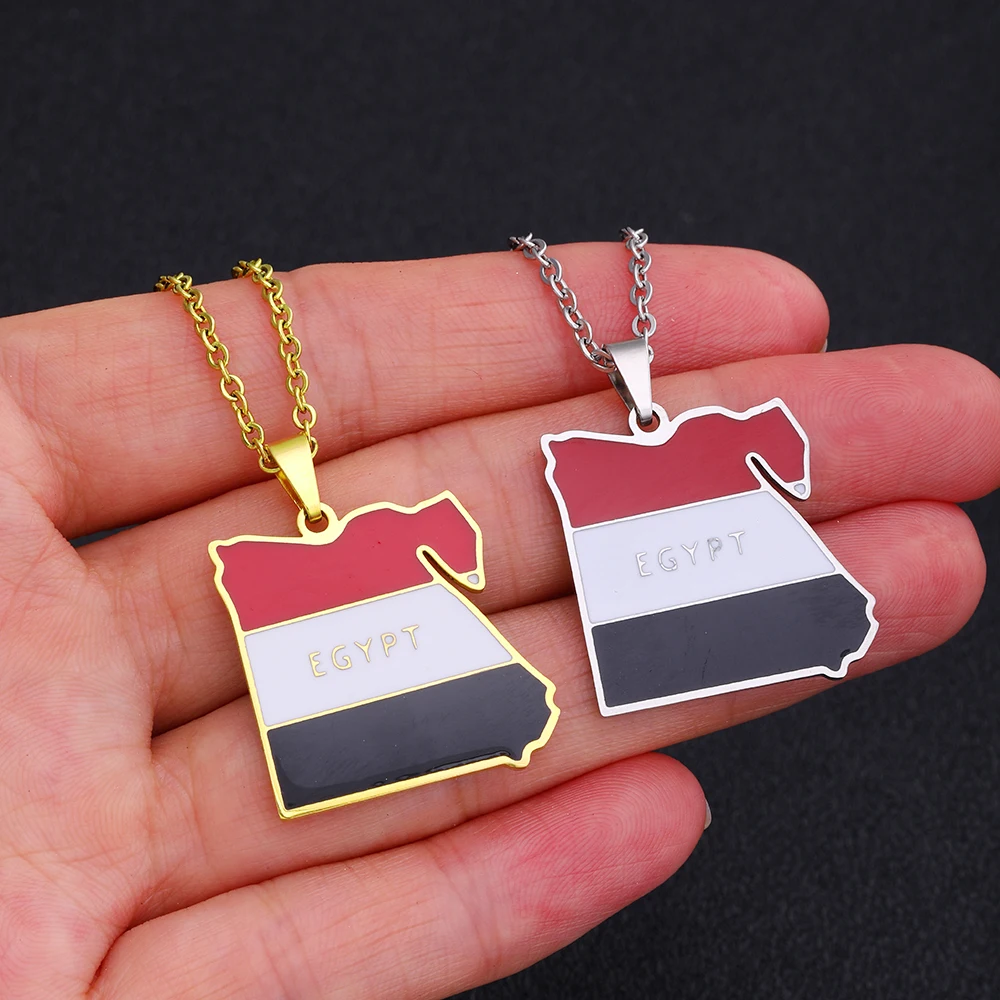 Arab Republic of Egypt Map Flag Pendant Necklace Stainless Steel Africa Men Women Gold/Steel Color Country Map Jewelry Gift