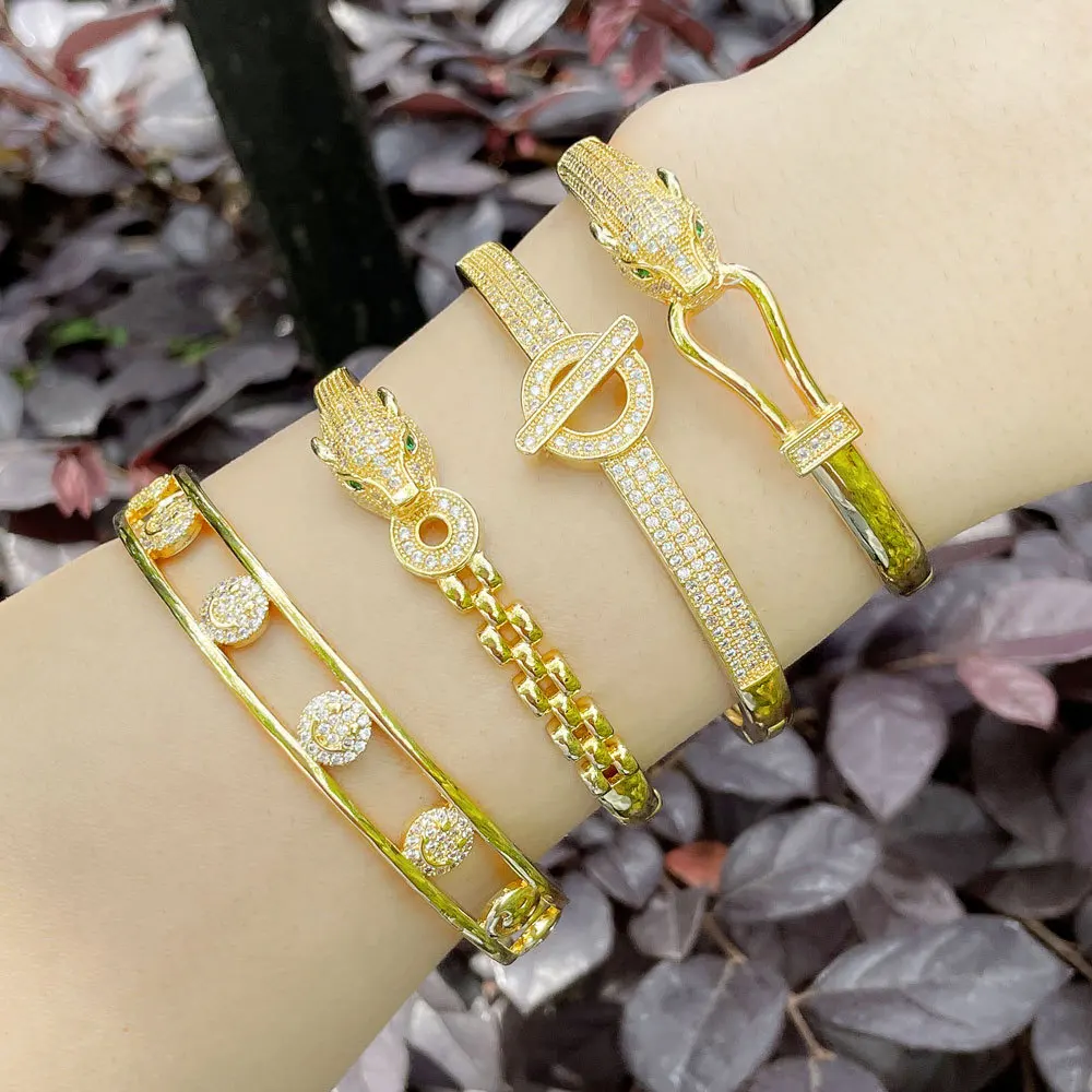 

Fashion New Exaggerated Diamond-studded Leopard Head Open Bracelet Net Red Temperament Smiley Face Expression Copper Bracelet