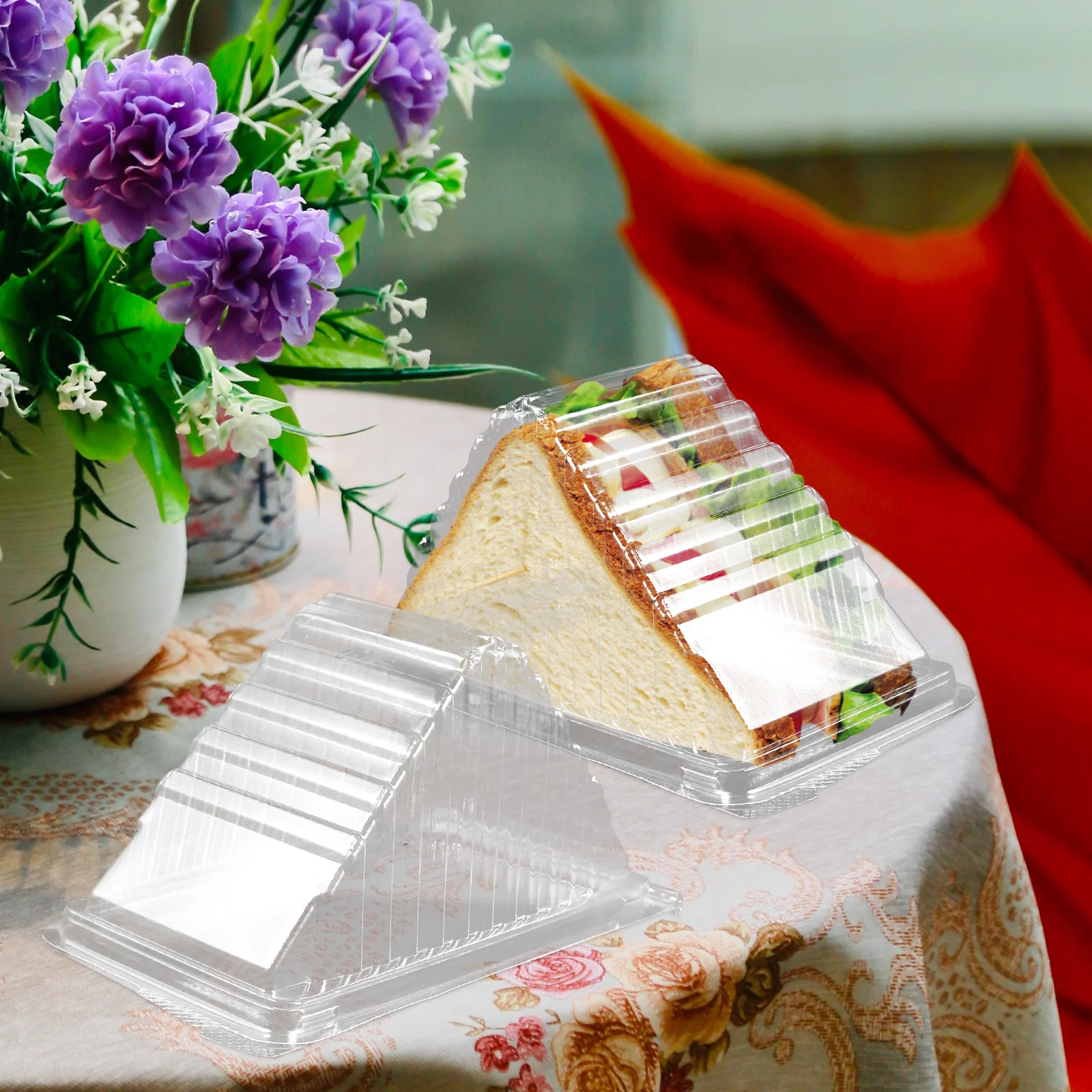 

50 Pcs Sandwich Box Boxes for Packing Triangular Open The Window Triangle Cake Container Plastic