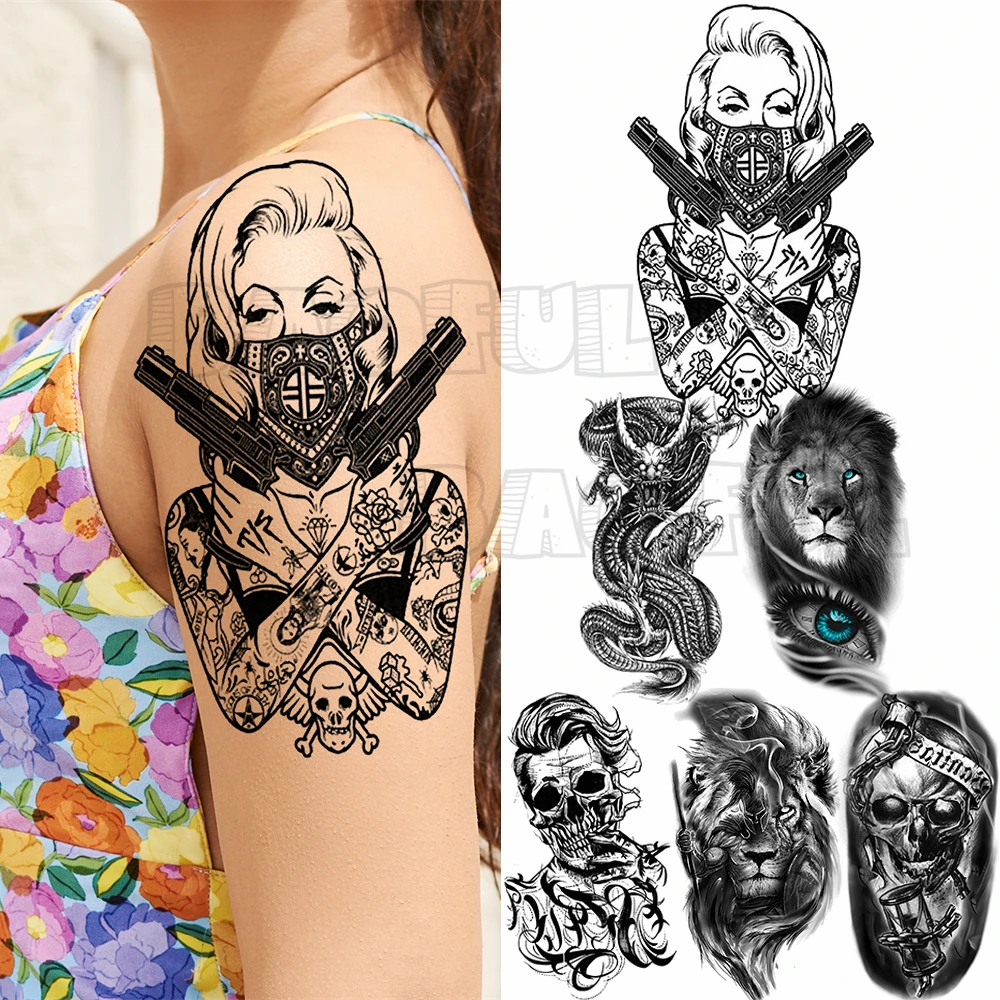 Tatouages Temporaires Sexy Gangster pour Femmes et Hommes, Dragon Réaliste,  Faux Tatouage, Autocollant, Transfert dEau, Avant-Bras, Pistolet - ...