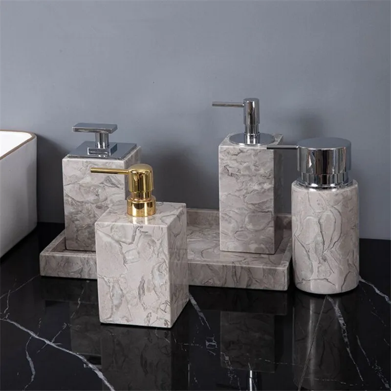 Bathroom Set Marble Liquid Soap Dispenser Bottle Dish Toothbrush Holder Rack Gargle Cup Tray Cotton Swab Tissue Box Nordic Style