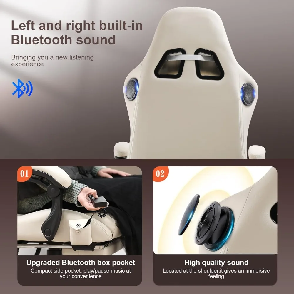 Computer Chair With Footrest and Bluetooth Speakers Reclining Gaming Chair With Linkage Armrests for Adults By Office Desk 2