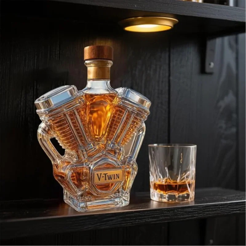 High Borosilicate Glass Mustang Whiskey Bottle Motorcycle Engine