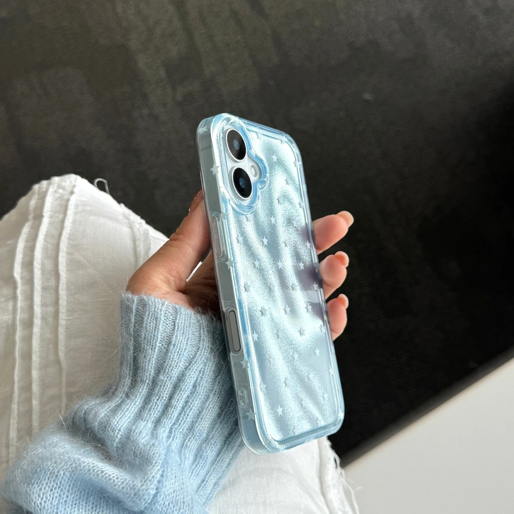 Korean Style Translucent Light Blue Star Shockproof Phone Case