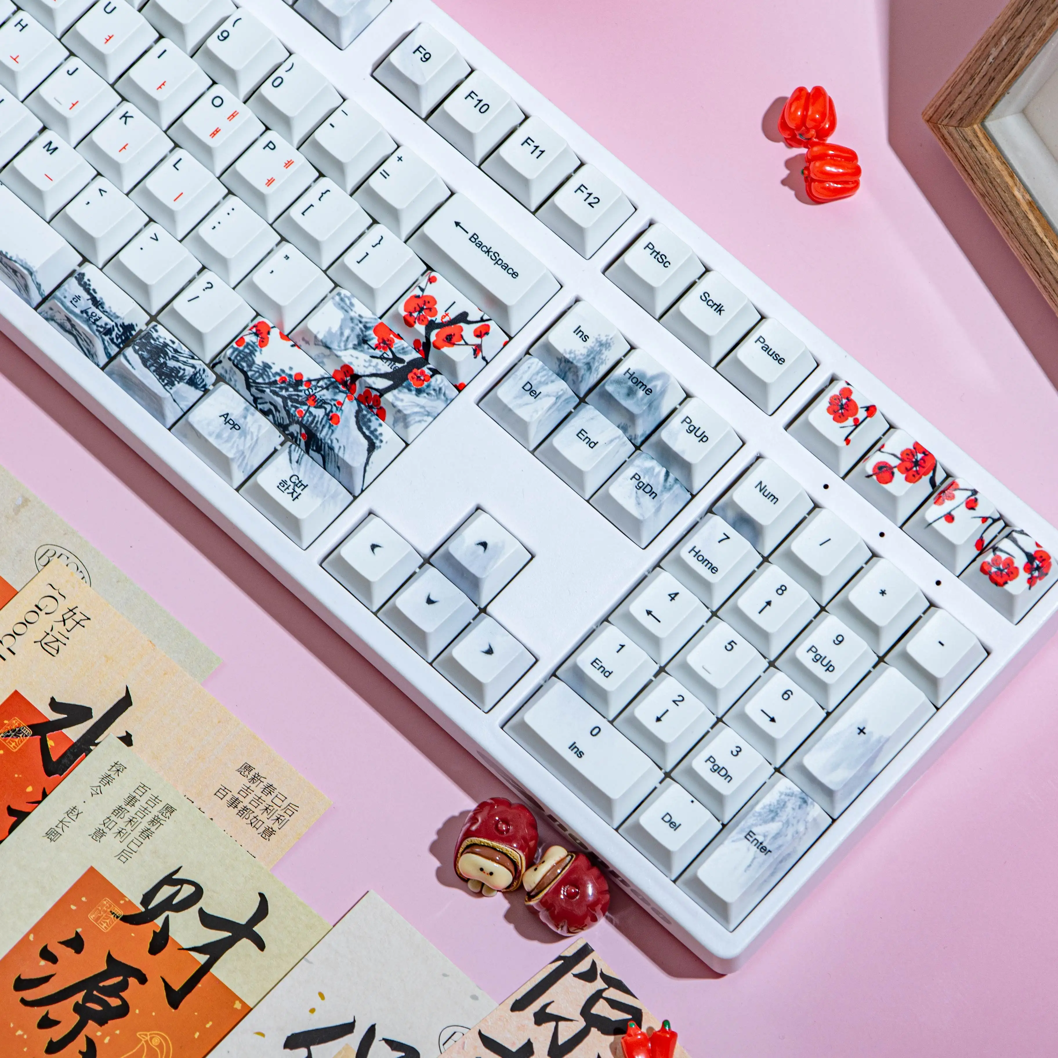 매화꽃 AZERTY 키캡 이탈리아어 스페인어 노르딕 한국어 키캡 QWERTZ PBT 체리 프로파일 ISO 레이아웃 MX 기계식 키보드용