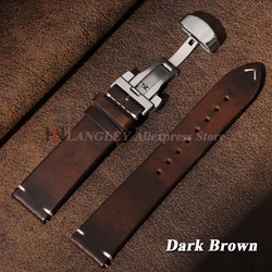 Handmade Vintage Oil Wax Genuine Calfskin Watch Band Strap with Quick Release - 22mm (Dark Brown)