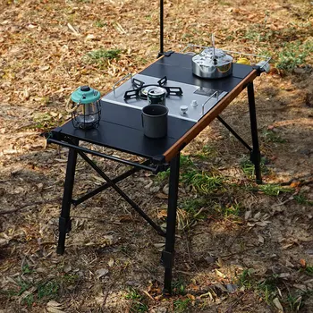 Tavolo pieghevole IGT da esterno Tavoli da barbecue da campeggio portatili Tavolo in legno rimovibile Fornello da campeggio Scrivania combinata Tavolo da picnic leggero