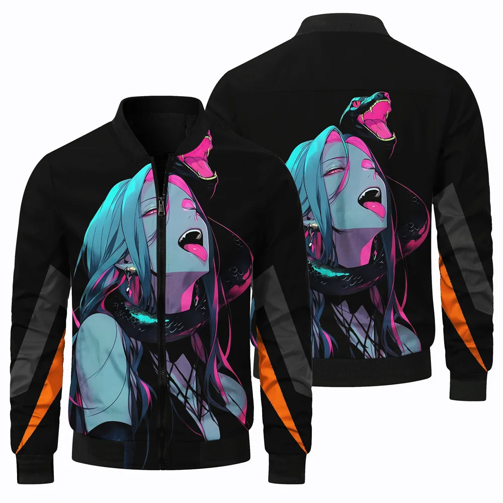 thumbnail image 5 of Nueva chaqueta de vuelo con estampado de figuras de anime en 3D para hombre, chaqueta de béisbol para acampar y deportes al aire libre, chaqueta holgada de moda urbana para otoño, 5 of 5