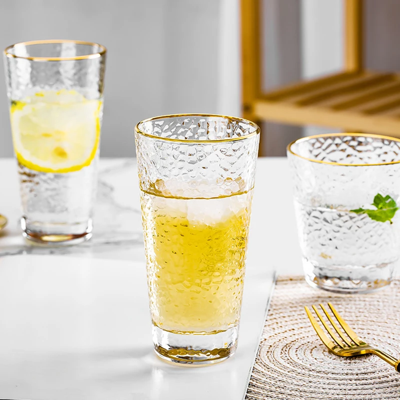 Set Di 4 Bicchieri In Vetro Vintage 350 Ml Con Rilievo Girasole, Bicchieri Colorati Per Cocktail, Succo, Tè E Latte, Regalo Originale - 2