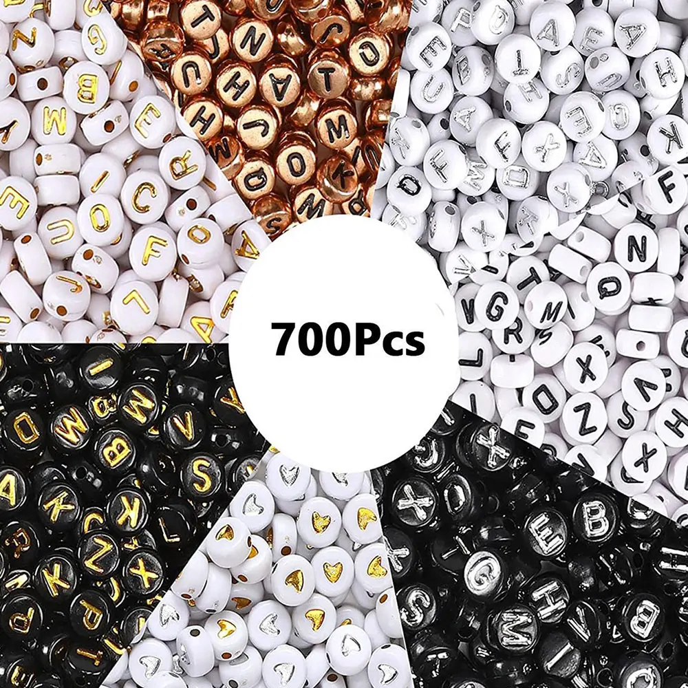 Round Letter Beads 700pcs 7 Colors Acrylic Alphabet Number Beads for Jewelry Making DIY Necklace Bracelet 7x4mm