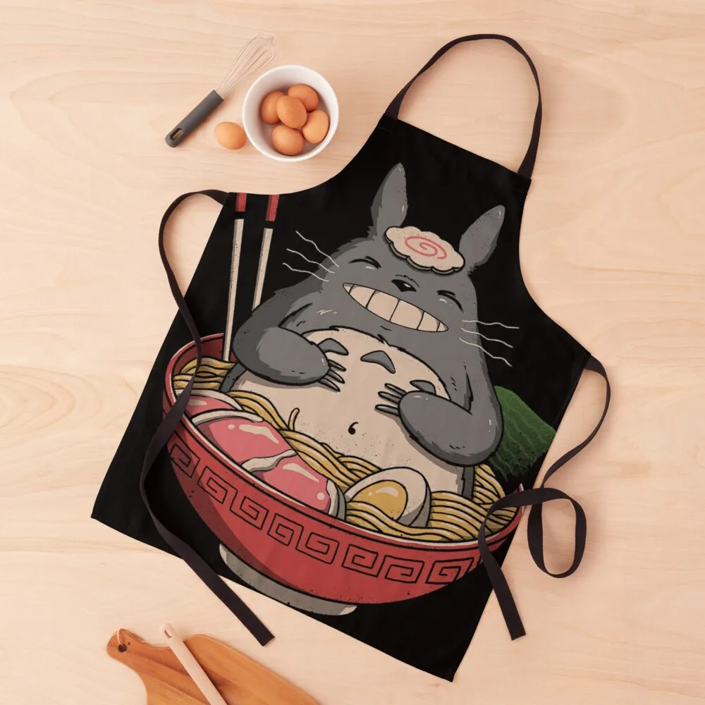 

Cat Eating RAMEN Cute Noodles Apron For Cosmetologist for women with pocket Apron