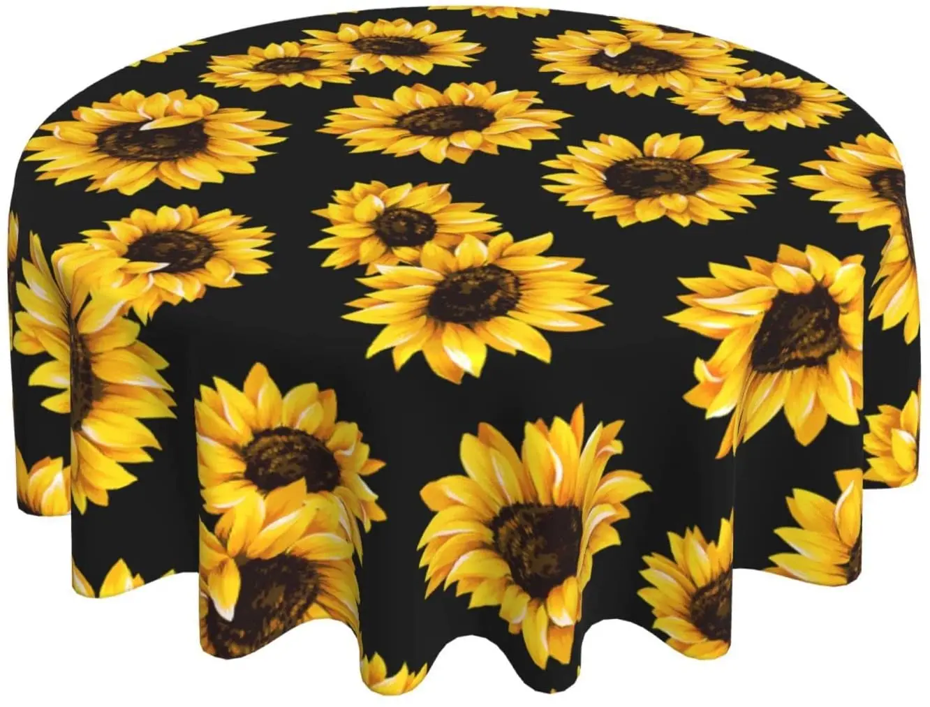 

Spring Sunflower Tablecloth Round 60 Inch Ruitic Yellow Floral Vinyl Table Cloth Waterproof Fabric Farmhouse Tablecloths