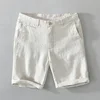 L8216 Mid Waist Linen Beach Shorts Summer Men Simple Business Casual Straight Pockets Solid Color Zipper Work Knee Length Pants 4
