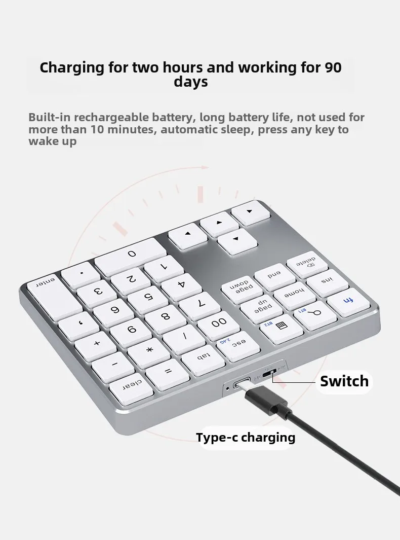 USB Folding Keyboard, Wireless Bluetooth, Dual-mode Charging, Numeric Keypad, General, External Keyboard, Portable, Financial