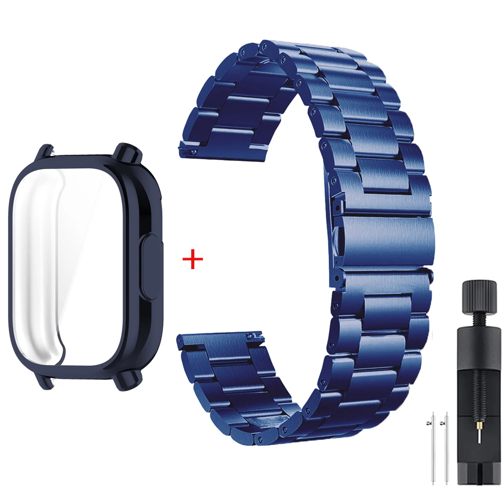 Luxury TPU Case with Stainless Steel Strap for Smart Watch - Soft Protective Cover with Premium Metal Watchband Correa