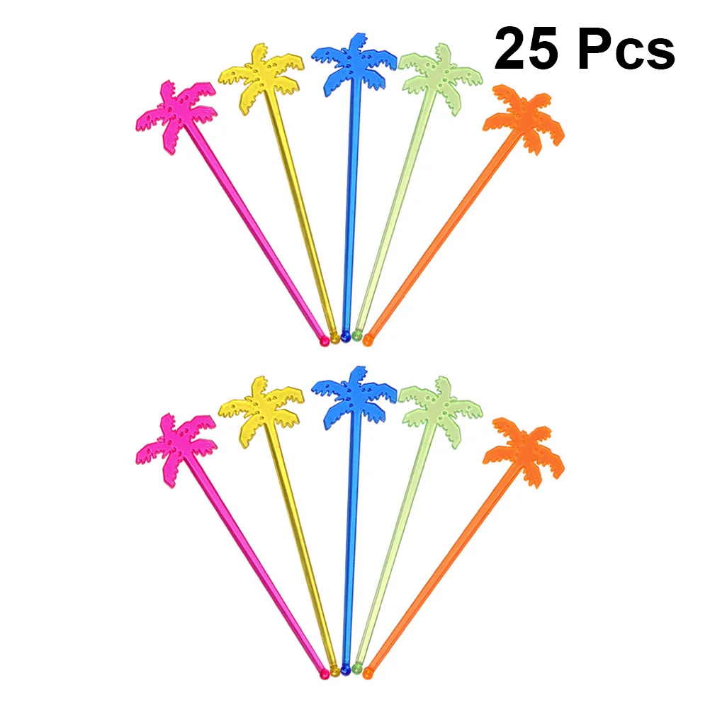 25pcs Coconut Tree Shaped Vibrant Color Drink Stirrers Swizzle Sticks Cocktail Coffee Juice Bar Tools Kitchen Dining Party
