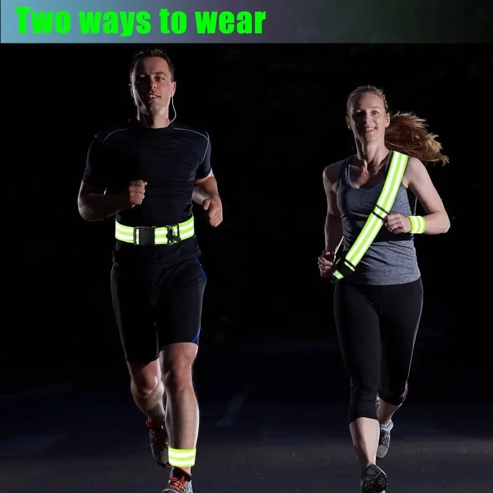 Safety Strap Green Night Reflective Waistband Arm Strap Nylon Arm and Leg Straps Legband Visibility Belt Outdoor