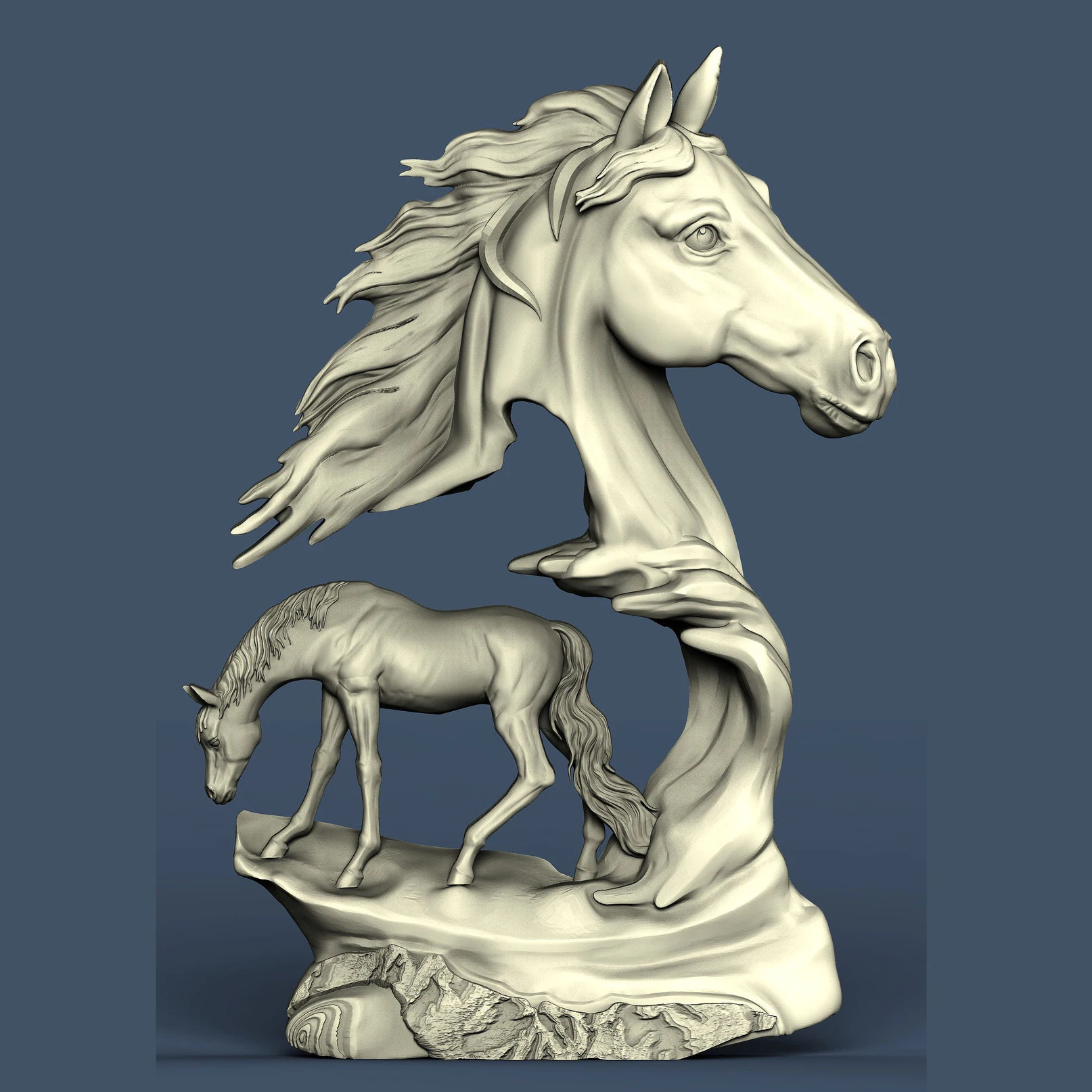 Two Horses Animal 3D STL Model for CNC Router Engraving & 3D Printing Relief Support ZBrush Artcam Aspire Cut3D wood drill bit Woodworking Machinery