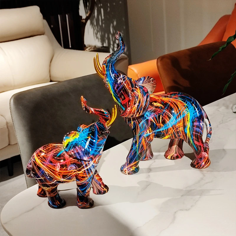 Graffiti Art Colorful Elephant Sculpture Resin Animal Statue Modern Art Home Living Room Decor Desk Aesthetic Room Decor Gift