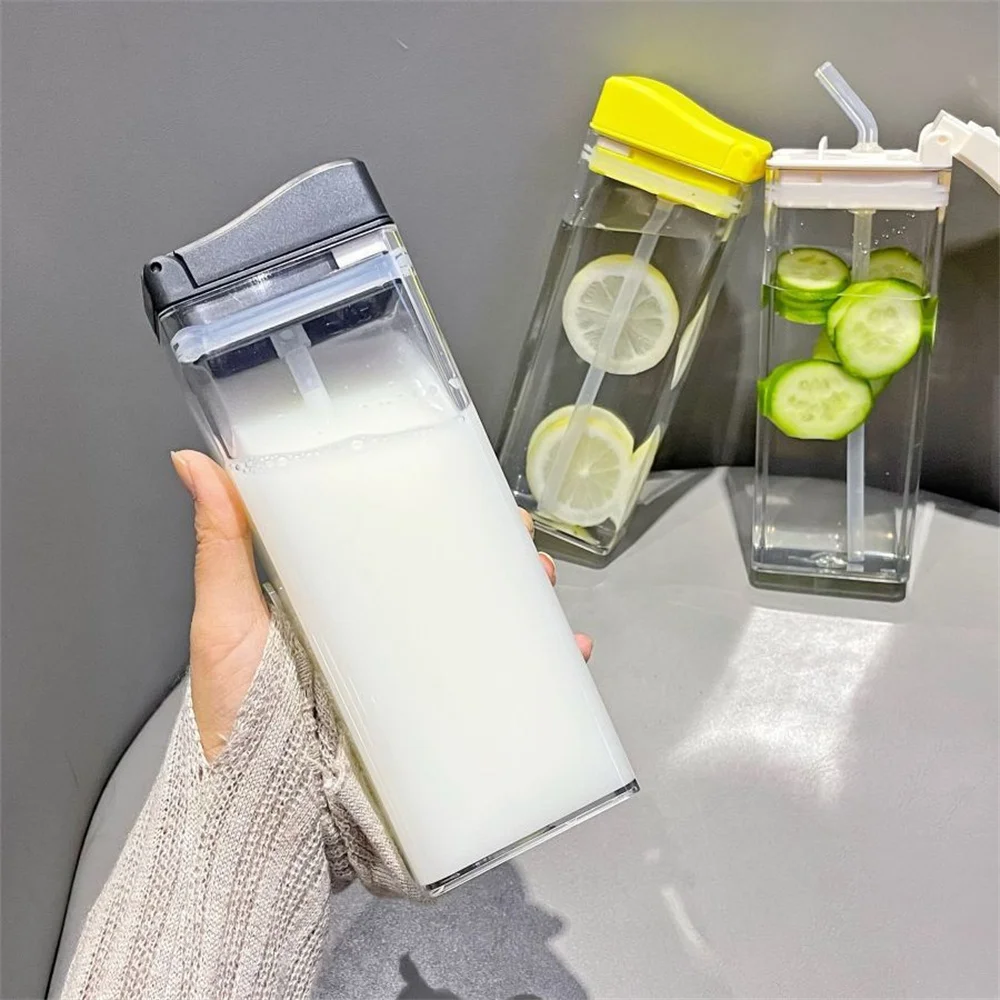 

Ins Square Cup High Color Value Sipette Cup Women's Plastic Cup Simple Portable Drop-resistant Casual Cup Water Bottles