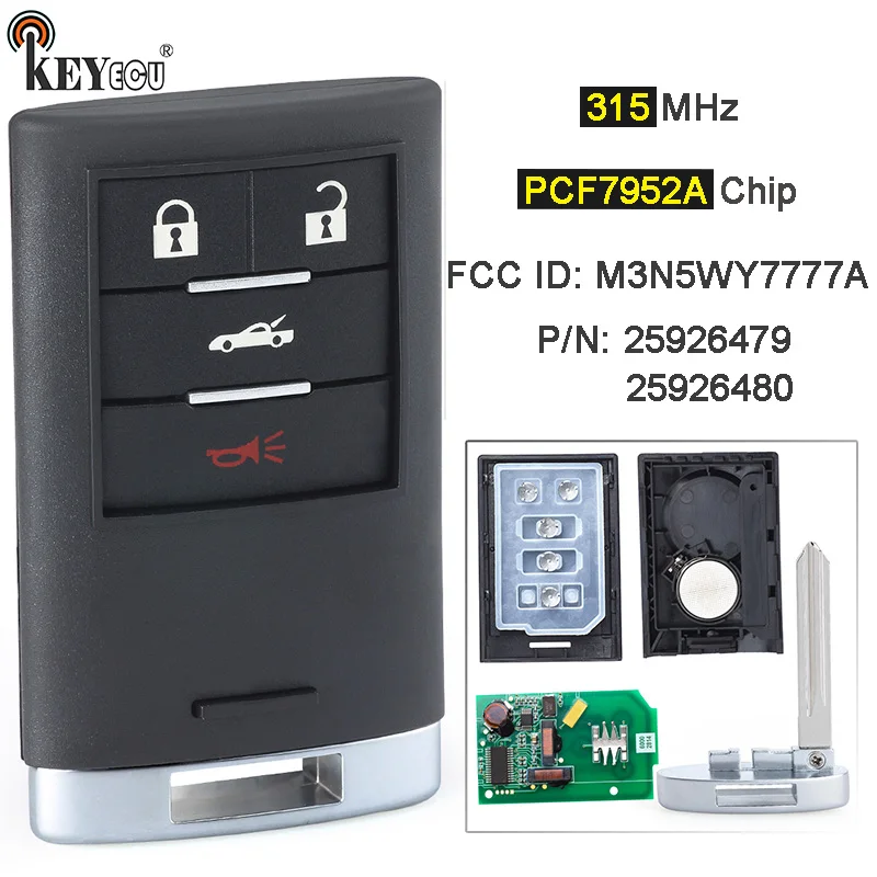 

KEYECU 315MHz PCF7952A Chip M3N5WY7777A 4 Button Keyless Remote Key Fob for Chevrolet Corvette 2008 2009 2010 2011 2012 2013