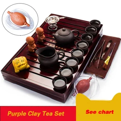 Ceramic Purple Clay Tea Set Kung Fu Pot Infuser Solid Wood Tea Tray Teapot Teacups Drinkware Chinese Gaiwan tea cup tea ceremony tools tea set