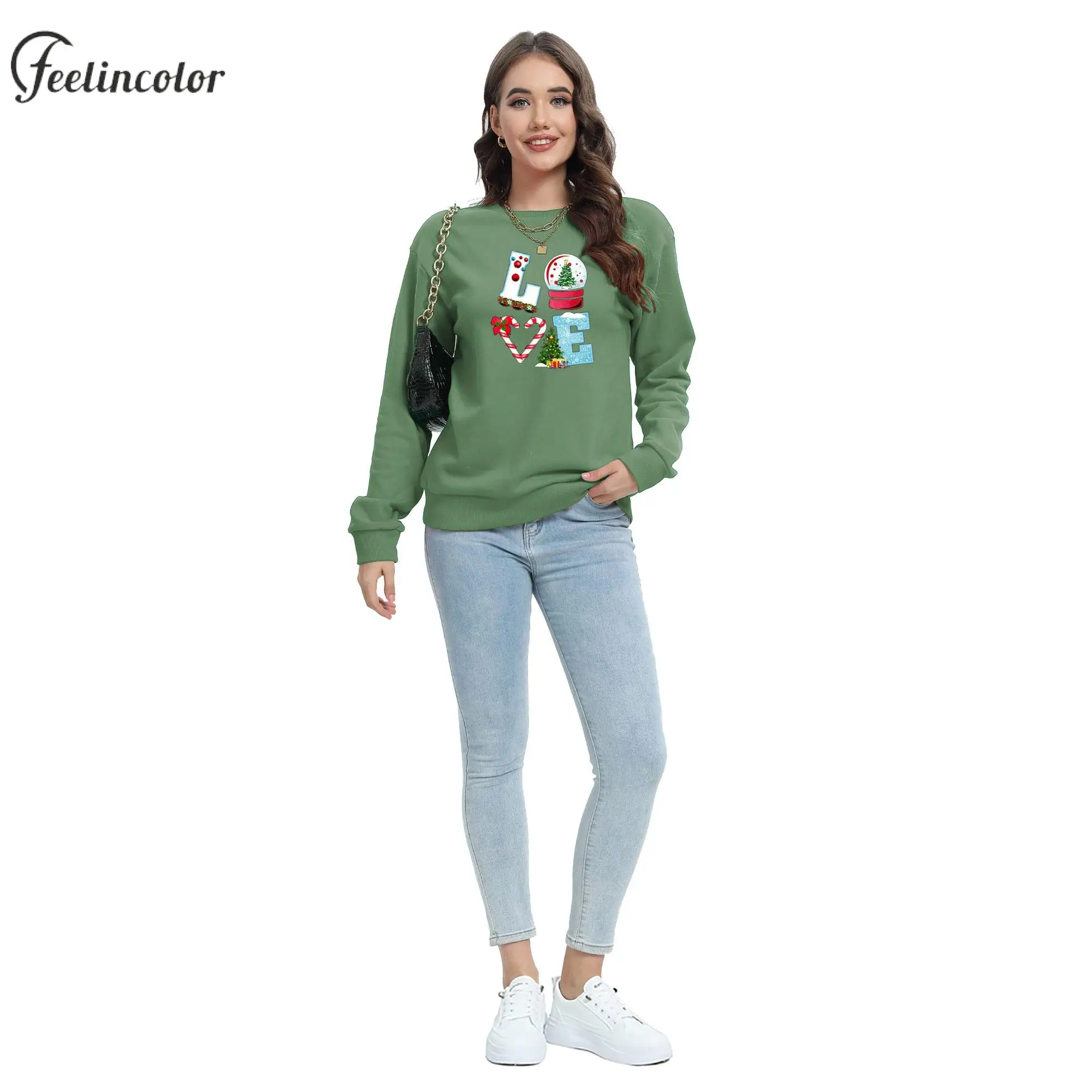 Vintage Christmas Sweatshirt Autumn Tracksuit Xmas Green New Year Adult Pullover Unisex Crewneck Carnival Female Clothing