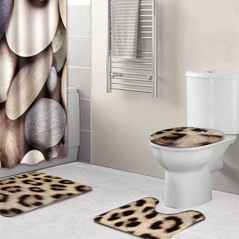 

Animal Fur Pattern Printing Bathroom Decoration Accessories 3pcs American Creative Toilet Lid Cover Absorbent Non-slip Mat