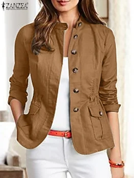 ZANZEA Fashion Autumn Long Sleeve Solid Slim Fit Coats Vintage Women Work Jackets Casual Outwear Female Streetwear Chaqueta 1