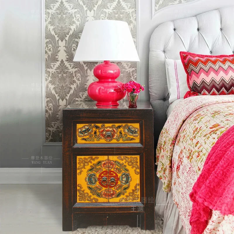 

Chinese lockers creative painted bedroom bedside table economical retro sofa side cabinets small cabinets.