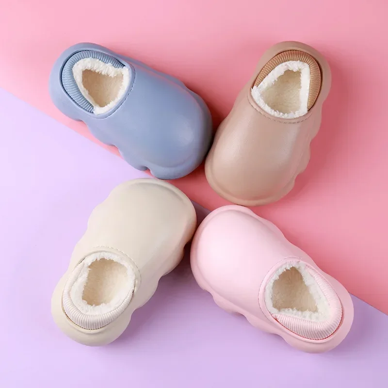 

Children Waterproof Cotton Slippers Winter New Warm Plush Cotton Slippers Kids Indoor Outdoor Thick Sole Non Slip Home Shoes