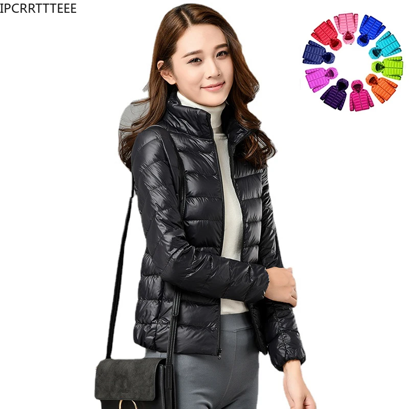 

Women Autumn Winter Coat Ultralight Duck Down Thin Jacket Hooded Puffer Jackets Windproof Female Portable Down Coat