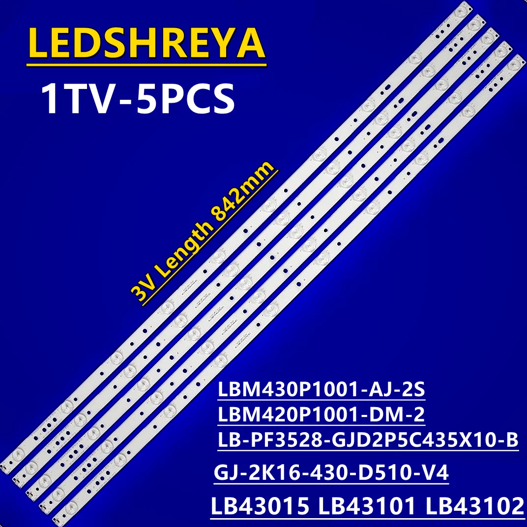 

5PCS LED Backlight strip 10 Lamp For LG 43"TV 43LH500T LB43015 LB43101 LB43102 L42F220B L42P60BD L42F3250B LVF420AUBK