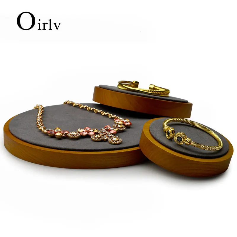 Oirlv Round Jewelry Tray Solid Wood Jewelry Display Plate Earrings Bracelet Necklace Trays 3 sizes Circular Wooden Jewelry Tray