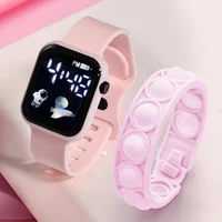 2PCS Children's Smart Watch Bracelet Simple and Fashionable Student Outdoor Sports Electronic Watch Gift for Boys and Girls 1