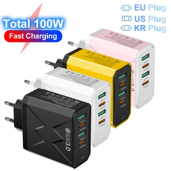 Total 100W Fast Charging Adapter USB PD Mobile Phone High Speed Charging Charger for IPhone Huawei Samsung Xiaomi EU/US/KR Plug 1