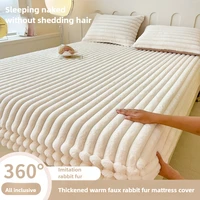 Housse de matelas épaisse en fausse fourrure de lapin, couleur unie, protection de matelas en velours chaud, drap-housse moelleux et doux en peluche, automne et hiver 1