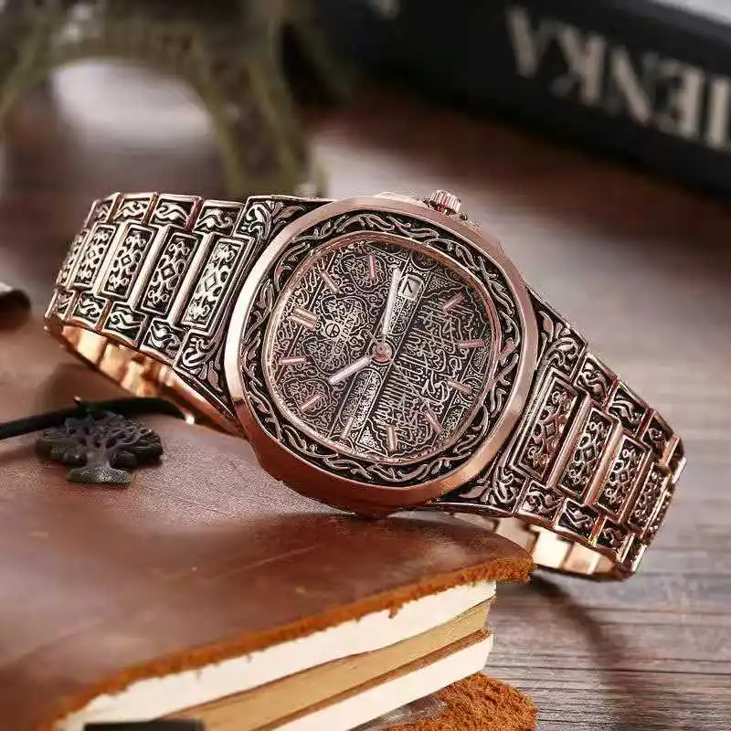 Vintage Watch for Men Luxury Stainless Steel Fashion Simple Business Carved Gold Watch Calendar Men Auto Date Religio Masculino
