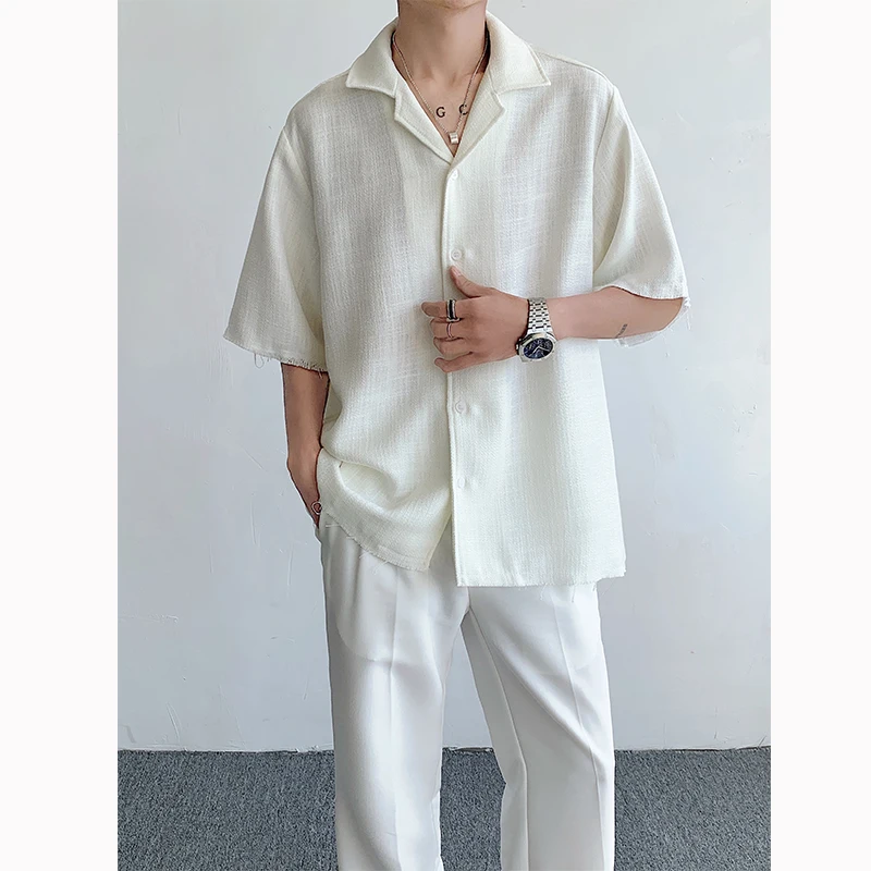 Summer Linen Shirt Men Fashion White Shirt Men Streetwear Korean Loose Short Sleeved Shirt Men Oversized Casual Shirts M-2XL