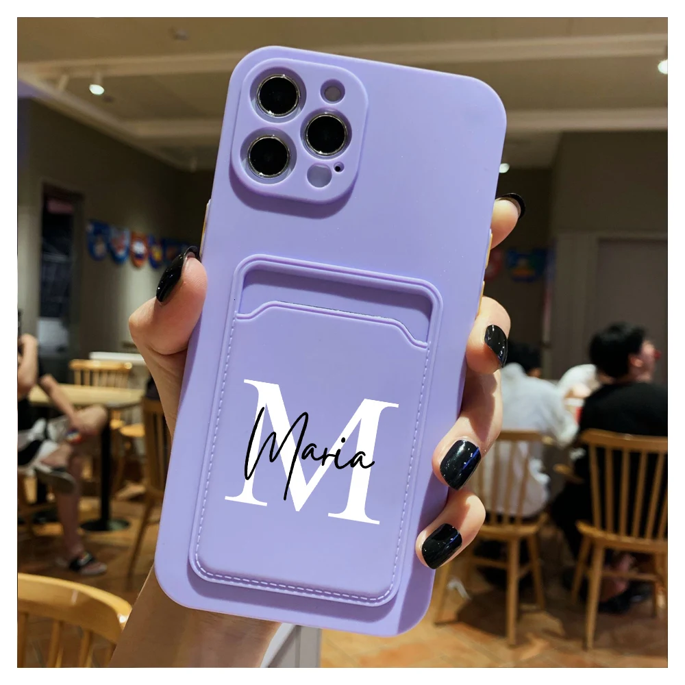 case for iphone 13 pro max Custom Name Soft Silicone Wallet Card Holder Case for iPhone 11 12 13 Pro Max XR X XS Max 7 8 Plus 13 Pro Pink White Phone Cover iphone 13 pro phone case
