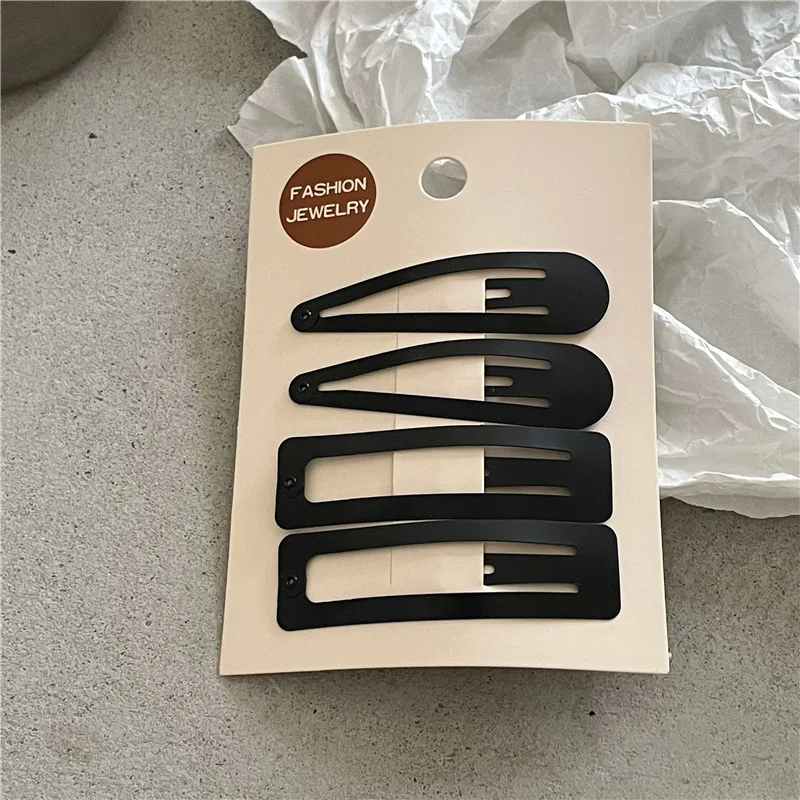 4-teiliges Set Niedliche Coole Stilvolle Einfarbige Schwarz-Silberne BB-Haarspangen Retro Haarklammern für Mädchen und Frauen Koreanische Haaraccessoires – Detail 5