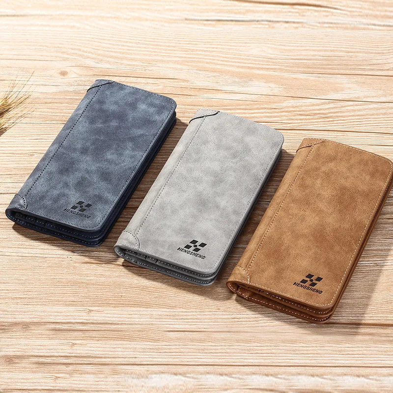 Men Wallet Vintage PU Leather Frosted Long Wallets Coin Pocket ID Card Holder Money Bag